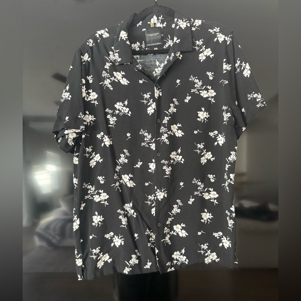 Denim & Flower Ricky Singh Black Floral Button-Up Shirt XL Business Casual